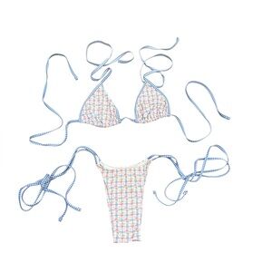 Frankie's Bikinis Blue and Pink Gingham Bikini